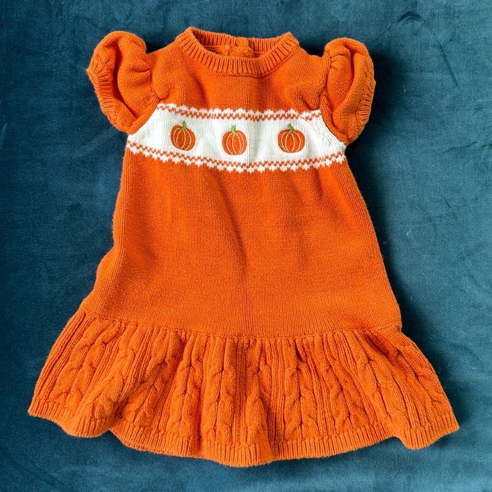 Gymboree Baby Girl Size 6-12 months Pumpkin Thanksgiving Knit Dress